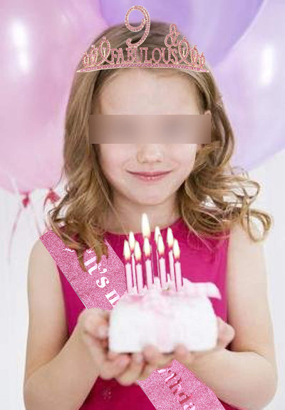 9th Birthday Gifts for Girl,9th Birthday Tiara and Sash Pink,9th Birthday Decorations