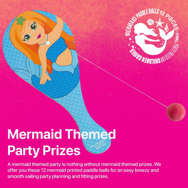 Kicko Mermaid Paddle Ball 12 Pack - Party Favors - Party Prizes for Children Games