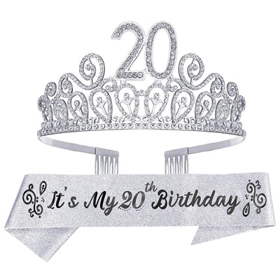 20th Birthday, 20th Birthday Decorations for Women, 20th Birthday Tiara and Sash, 20th
