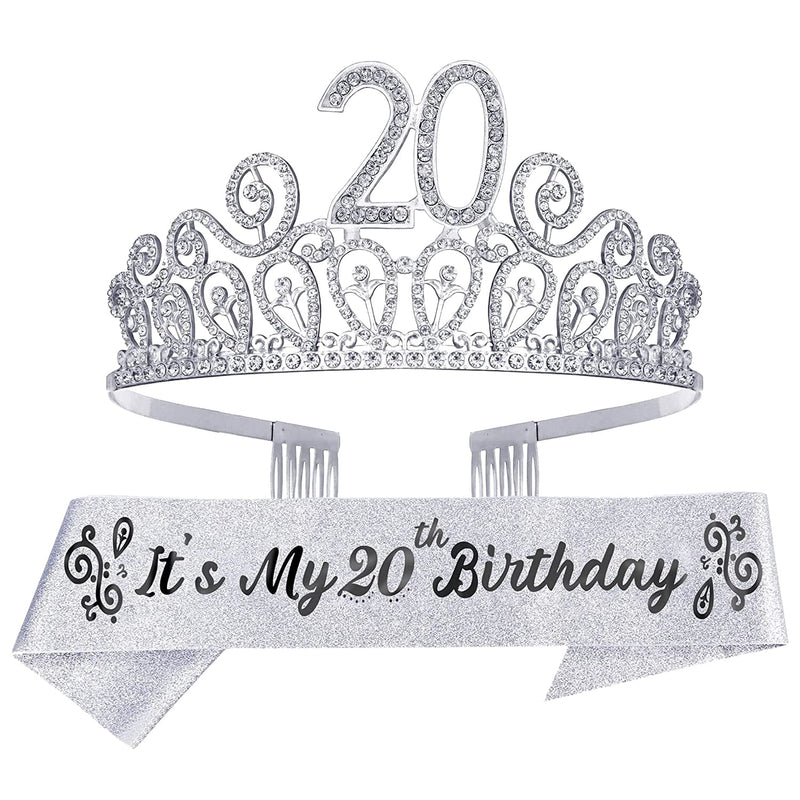 20th Birthday, 20th Birthday Decorations for Women, 20th Birthday Tiara and Sash, 20th