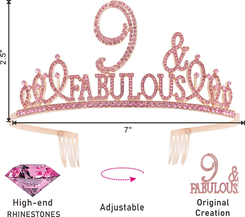 9th Birthday Gifts for Girl,9th Birthday Tiara and Sash Pink,9th Birthday Decorations