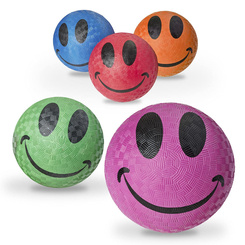 Kicko Smile Face Ball - 5 Pack - Colored Playground Balls with Smiling Face Design -