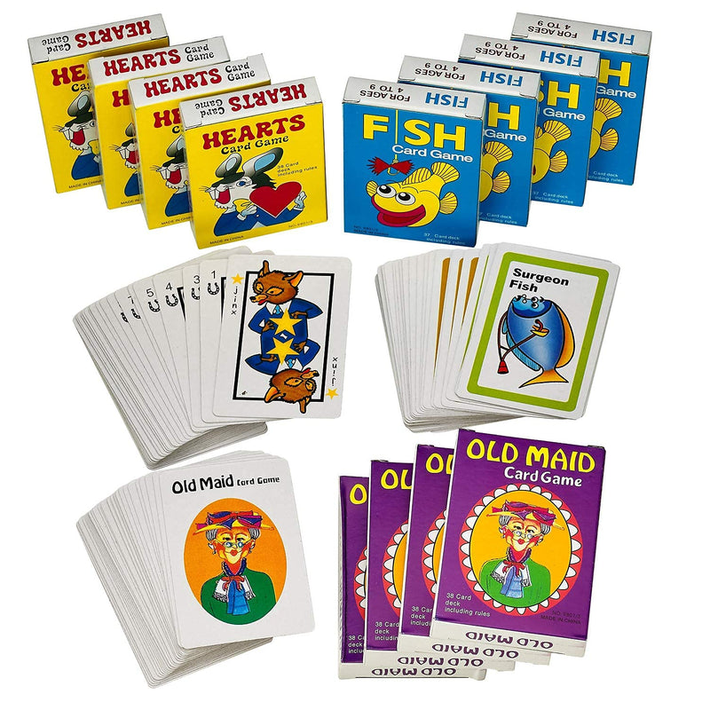 Kicko Kids Classic Playing Card Games - 12 Pack - Go Fish, Hearts, Old Maid - Stocking