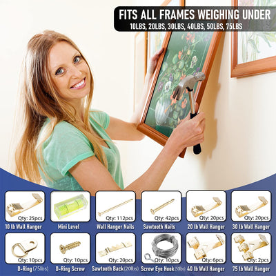 281pcs Picture Hanging Kit, Heavy Duty Frame Tools, Assorted Picture Hangers Includes Wall