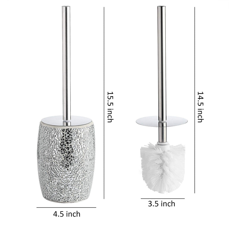 Toilet Brush Set | Toilet Bowl Brush And Holder | Bathroom Accessory Set | Silver Mosaic