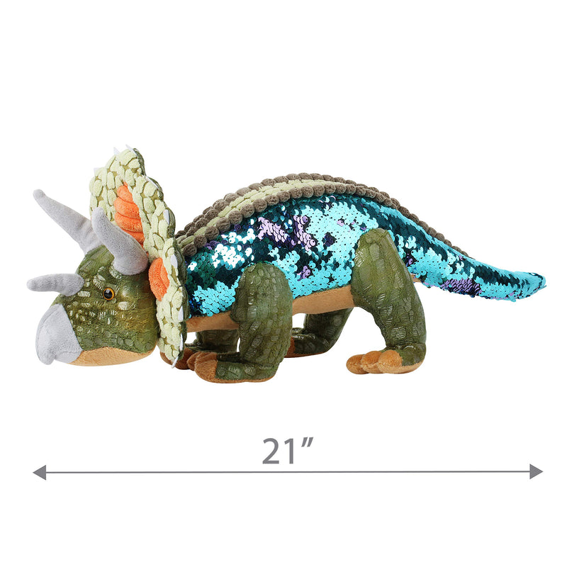 Dinosaur Plush Toy  Reversible Sequin Dinosaur 21 - TriceratopsStuffedAnimal