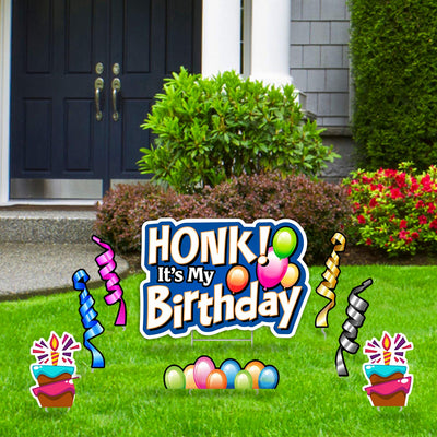 Bigtime Signs Happy Birthday Yard Signs with Stakes - 15" Colorful Lawn Letters - Balloon