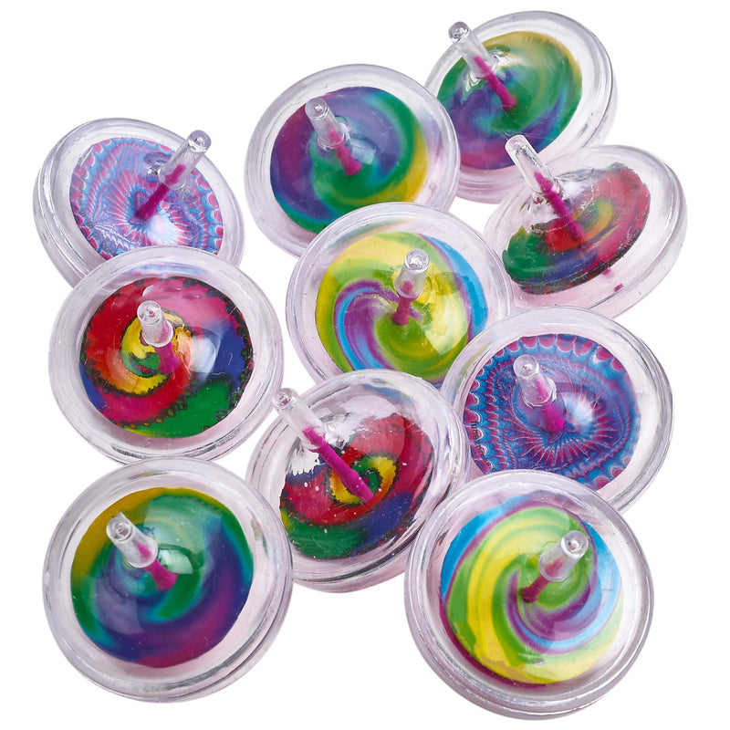 Kicko Plastic Swirl Spin Tops - Pack of 10-2.25 Inches Assorted Cool Transparent Spiral