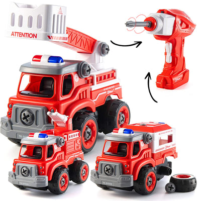 Toy Trucks | Take Apart Toys With Electric Drill | Converts To Remote Control Car | 3 In