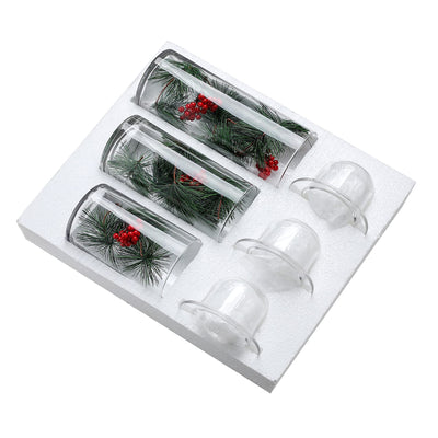 Glass Hurricane Candle Holders with Decorative Christmas Ornaments - Set of 3(Candles Not