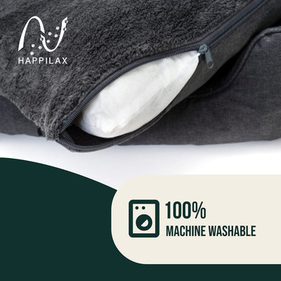 Happilax Dog Bed - Washable Plush Pillow - Dog Bed with Removable Cover - Raised Edges