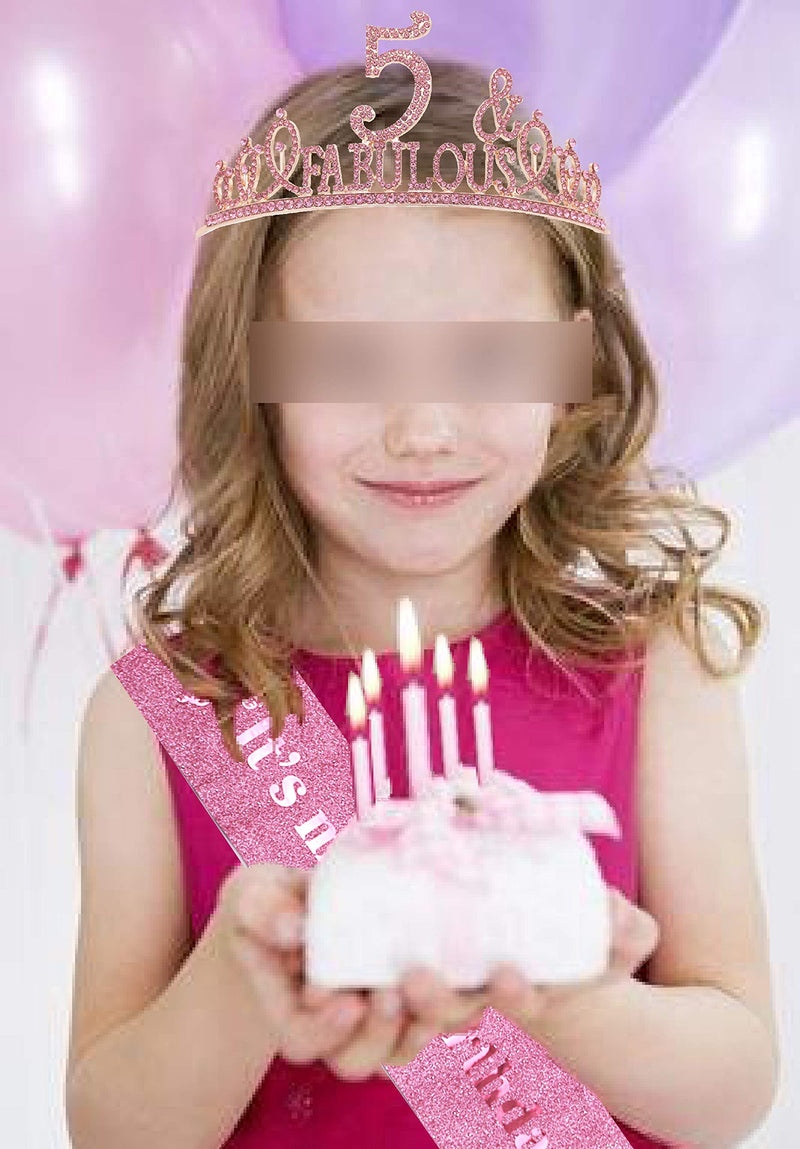 5th Birthday Gifts for Girl,5th Birthday Tiara and Sash Pink,5th Birthday Decorations