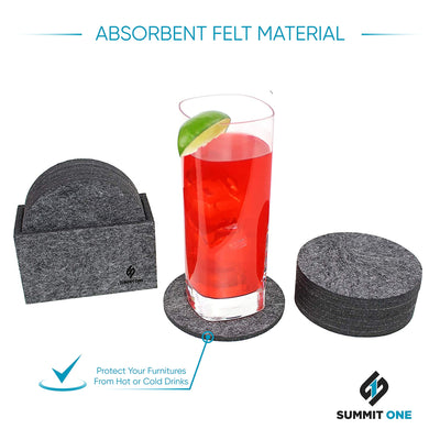 Summit One Premium Felt Absorbent Coasters, Set of 8 (4 Inch Round, 5mm Thick) - Super