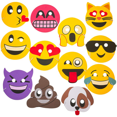 Kicko Foam Emoticon Masks - 12 Pack - 7.5 Inch - for Kids, Party Favors, Stocking