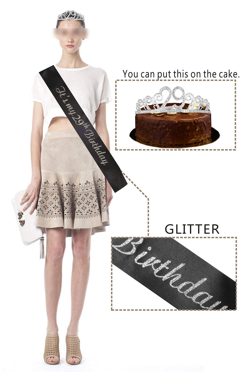 29th Birthday Sash And Tiara For Women - Fabulous Set: Glitter Sash + Waves