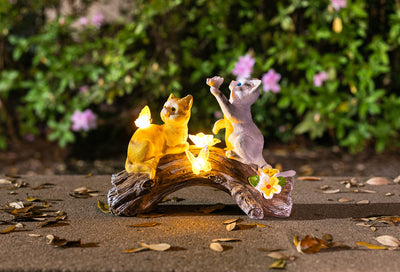 VP Home Kittens on a Log Solar Powered LED Outdoor Decor Garden