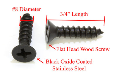 8 X 3/4'' Black Oxide Coated Stainless Flat Head Phillips Wood Screw, (100 pc), 18-8