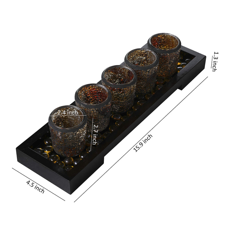 Mosaic Glass Candlescape Set16 Inch Long Decorative Wood Tray,5pcs Mosaic Tlight Holders