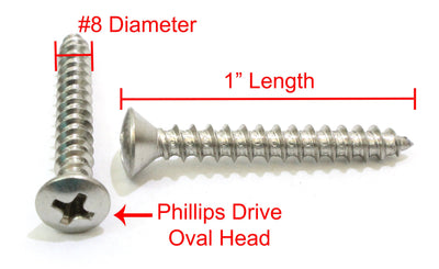 8 x 1-1/2" Stainless Oval Head Wood Screws (100pc) 18-8 (304) Stainless Steel Choose Size