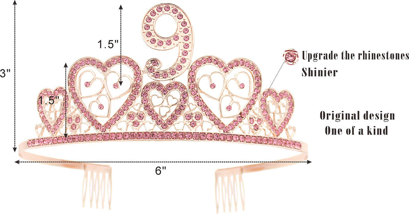 9th Birthday Decorations for Girls,9th Birthday,9th Birthday Tiara,9th Birthday Crowns