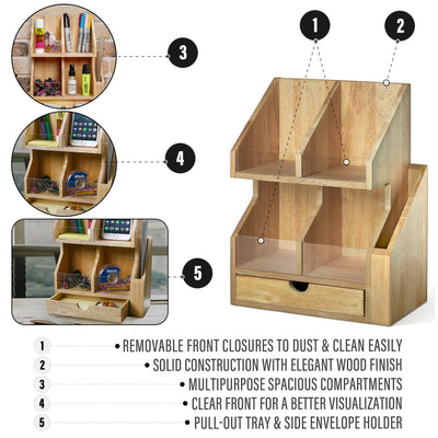 Prosumer's Choice Four Cubby Tray Home Office Desktop Organizer with Pull-Out Drawer