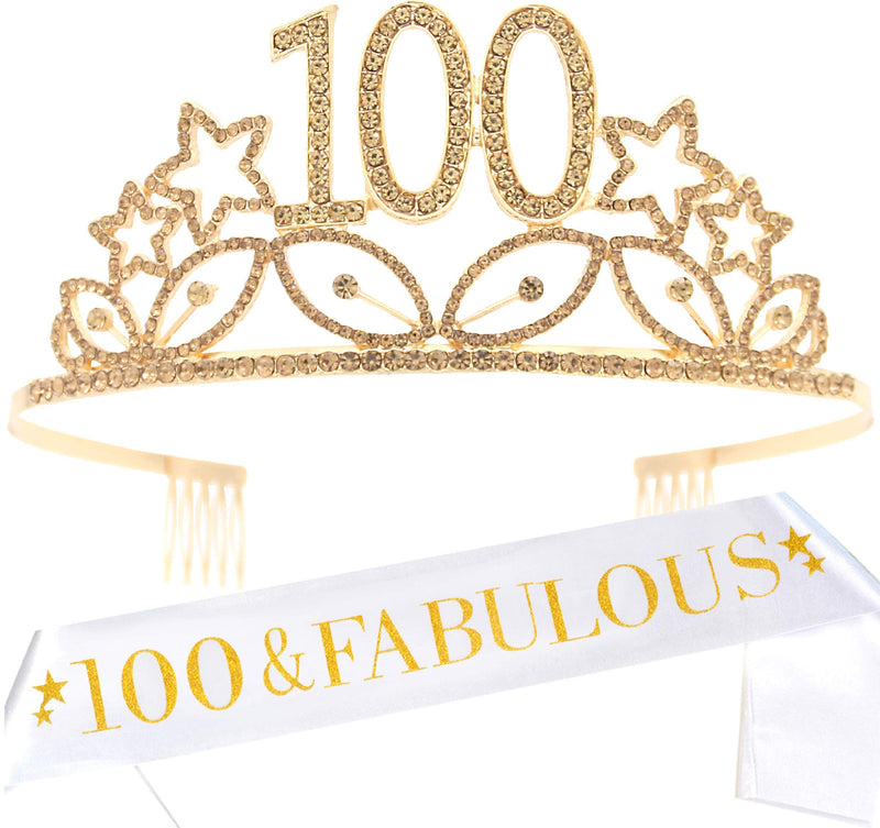 100th Birthday Sash And Tiara For Women - Fabulous Glitter Sash + Waves