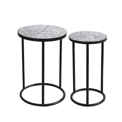 Mosaic Black Metal Round Side Table - Plant Stand - Bistro Table - Glass Top Indoor