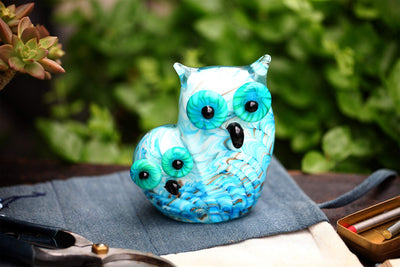 4.5 Inch Handmade Art Twins Glass Owl, Glass Owl Figurine/Sculpture