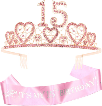 15th Birthday Gifts for Girls,15th Birthday Tiara and Sash,15th Birthday Decorations,15