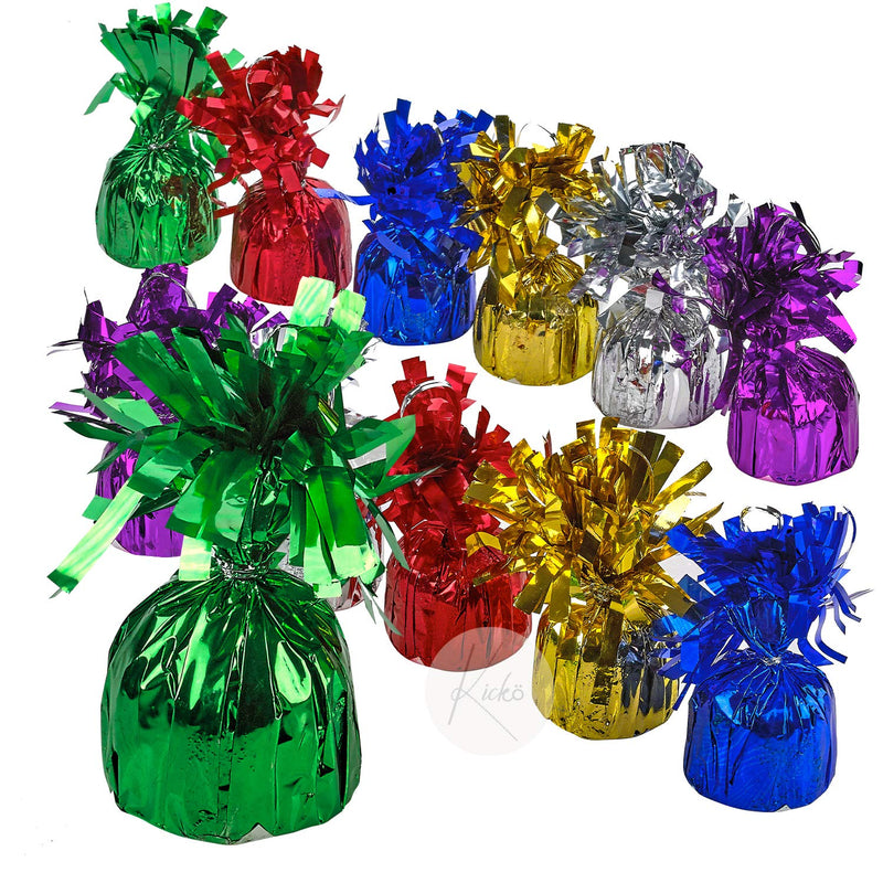 Kicko Colored Metallic Balloon Weights - 5.5 Inch Wrapped Loads - Pack of 12 Heavy Blocks