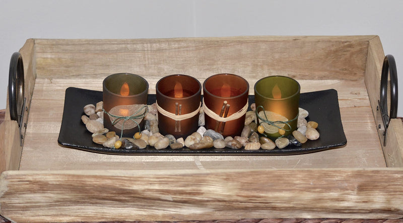 VP Home Deluxe Natural Farmhouse Candlescape Set, 4 Decorative Candle Holders, Rocks