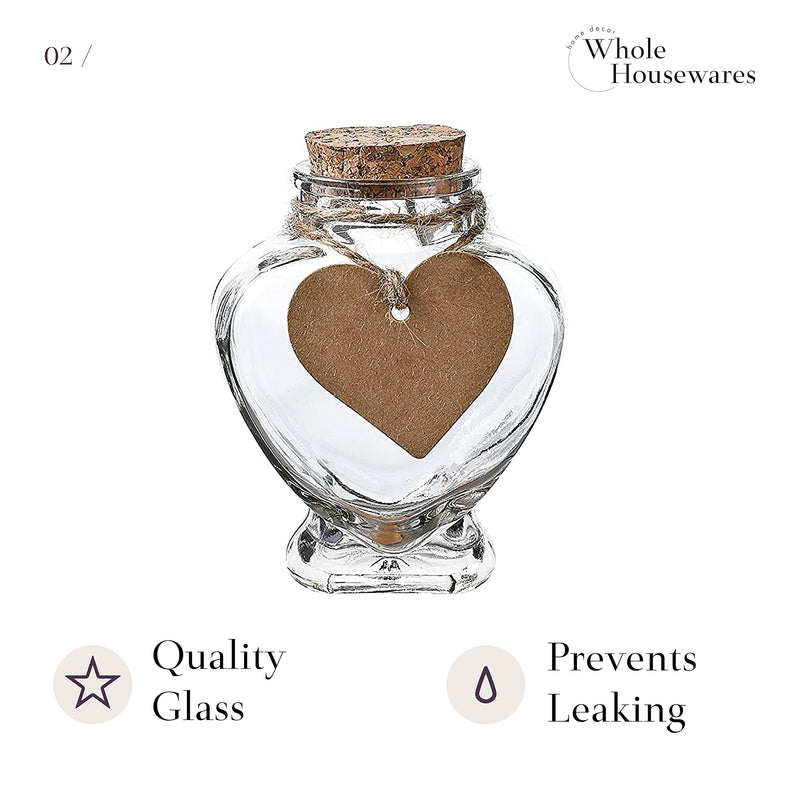 Heart Shaped Glass Favor Jars With Cork Lids | Set Of 12 | 5Oz Glass Wish Bottles