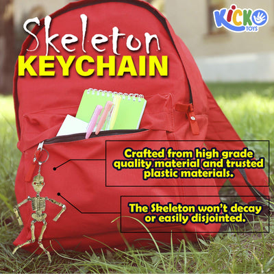 Kicko Skeleton Keychain - 12 Pack Mini Backpack Hook - Keyring for Bag and Belt Loop