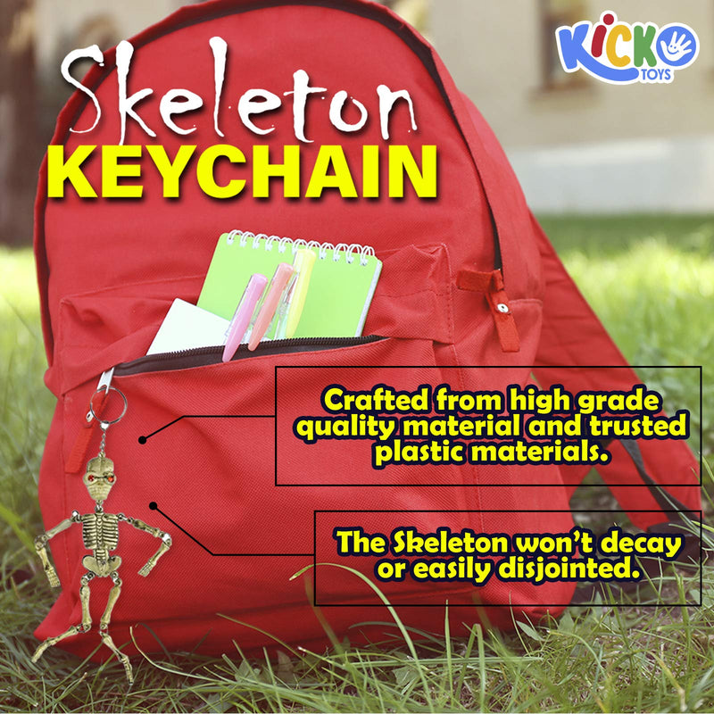 Kicko Skeleton Keychain - 12 Pack Mini Backpack Hook - Keyring for Bag and Belt Loop