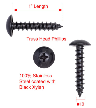 10 X 1" Stainless Truss Head Phillips Wood Screw, (25pc), Black Xylan Coated 18-8 (304