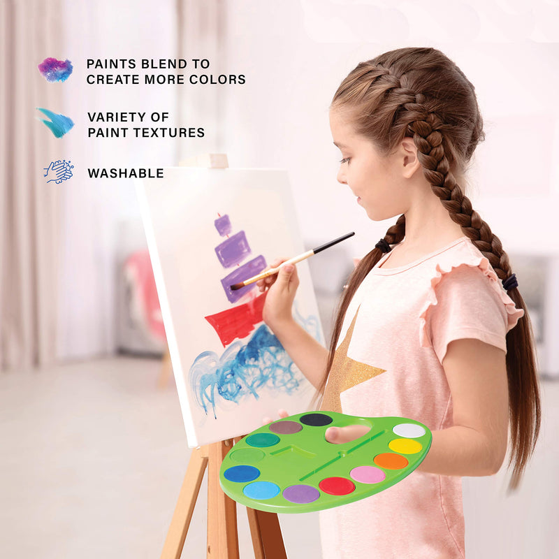 Watercolor Paint Set Palette for Kids - Washable Non Toxic Paints in 12 Bright and Vivid