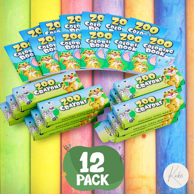 Kicko Zoo Animal Coloring Book Set - 12 Pieces of Jungle Activity Sheets - Perfect