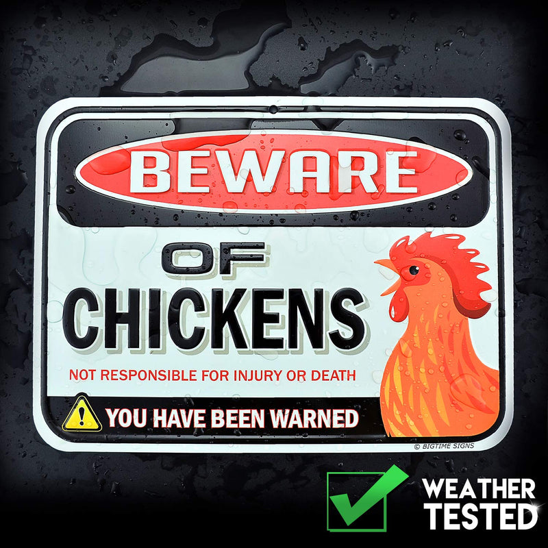 Beware of Chickens Warning Sign - Embossed Metal - 9 inches x 12 inches - Danger Sign