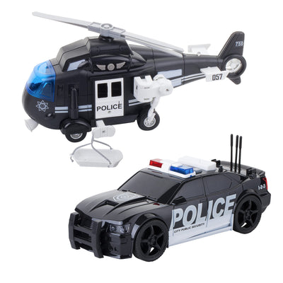 Friction Powered Emergency Police Rescue Vehicles Toy Set, Includes Police Car