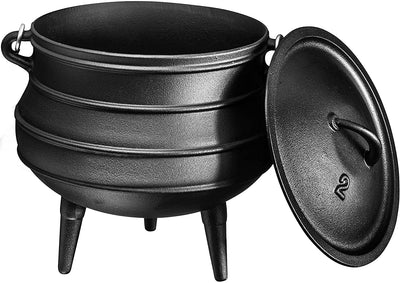 Cast Iron Pre-Seasoned Potjie African Pot With Lid, 10 Quarts, Size 4