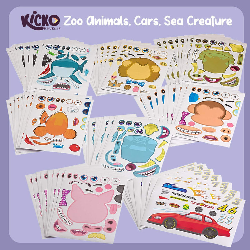 Kicko Make Your Own Sticker - 96 Stickers Assortment, Includes Zoo Animals, Cars, Sea