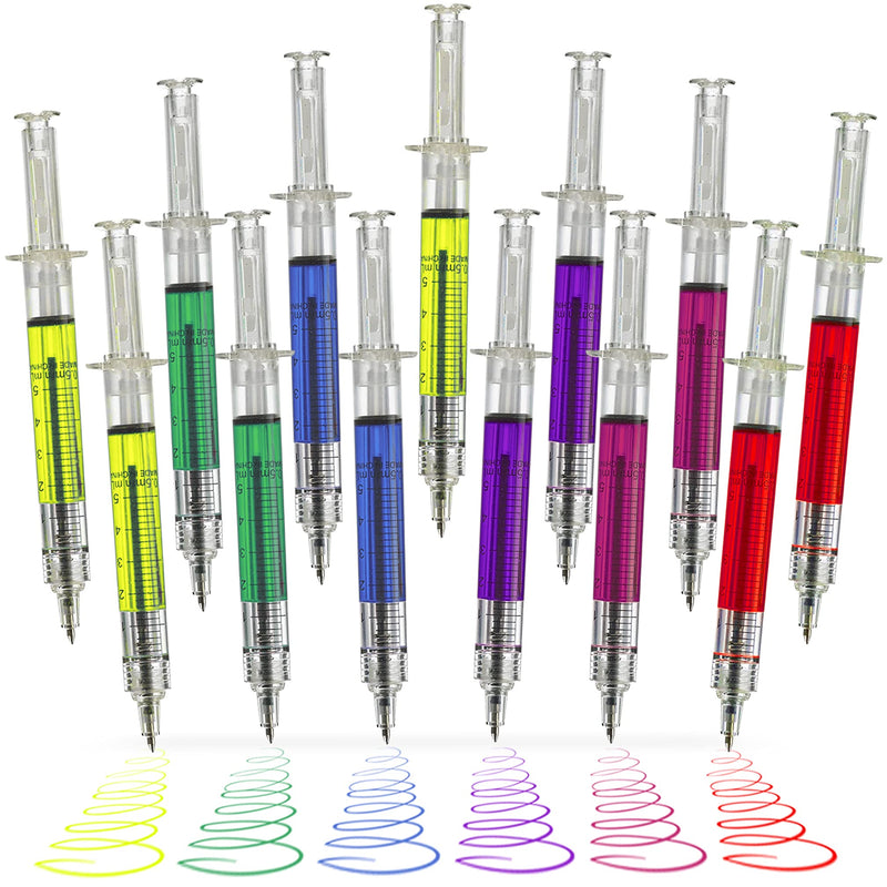 Syringe Pens - 12 Pack Multi-Color Syringe Pen - Writes In Blue Or Black Ink