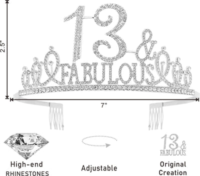 13th Birthday Gifts for Girls,13th Birthday Tiara and Sash Silver,13th Birthday