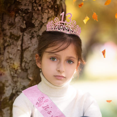 13th Birthday Sash And Tiara For Girls - Fabulous Set: Glitter Sash + Ripples