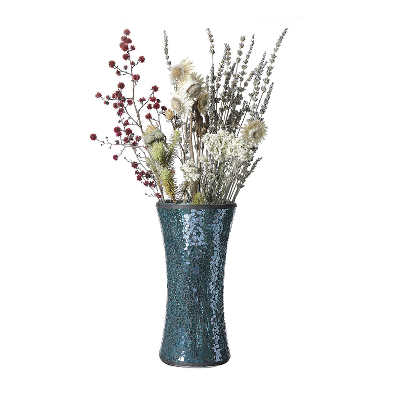 Handmade Mosaic Flower Vase Home Decor Glass Vase Table Centerpieces (Turquoise, 5X10Inch