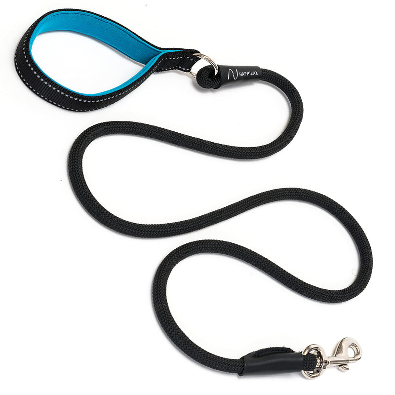 Robust Rope Dog Leash  With Padded Handle  Reflective Hand Loop  Black