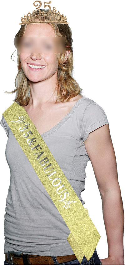 35th Birthday Gifts for Women,35th Birthday Tiara and Sash Golden,35th Birthday