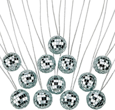 Kicko Mirror Disco Ball Necklaces - 12 Pack - 2 Inch for Personal Wear, 70s Disco Party