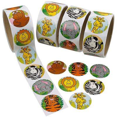 Kicko Zoo Animal Sticker Roll for Kids - 4 Rolls - 400 Assorted Stickers - Party Favors