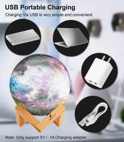 Noa Store Galaxy Moon Night Lamp - Night Light 16 Colors USB Charging, Touch